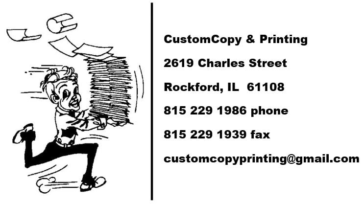 CustomCopy & Printing logo and contact information